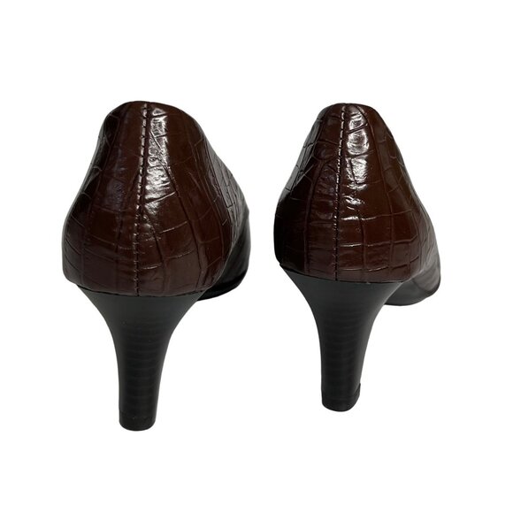 Merona Pumps Heels Shoes Womens Size 5.5 Brown Faux Leather Crocodile Print - Picture 4 of 11